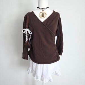 Y2K Balletcore Brown Faux Wrap‎ Top Large Knit Fairy Grunge Coquette Academia